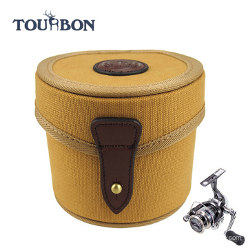 Tourbon Canvas and Genuine Leather Fly Fishing Reel Case /fishing box tackle case